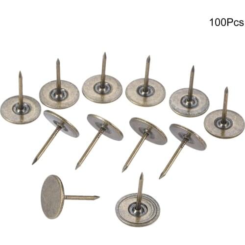 100Pcs Antique Bronze/Gold Metal Upholstery Nails Jewelry Case Drum Sofa Decorative Tacks Stud Pushpin Doornail Fastener 15*19mm