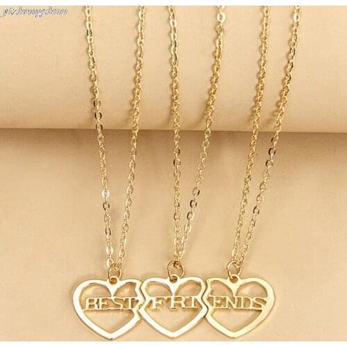 3 Pcs/set Charm Best Friends Hollow Heart Pendant Necklaces For Women Girls BFF Friendship Gold Color Necklaces Jewelry Gift