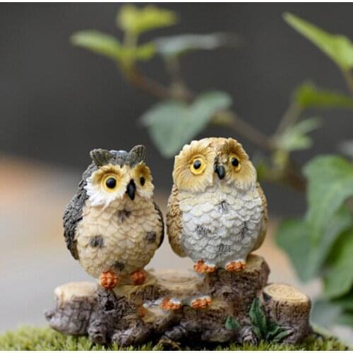 4pcs/set Cute Owls Animal Resin Miniatures Figurine Craft Bonsai Pots Home Fairy Garden Ornament Decoration IC993473