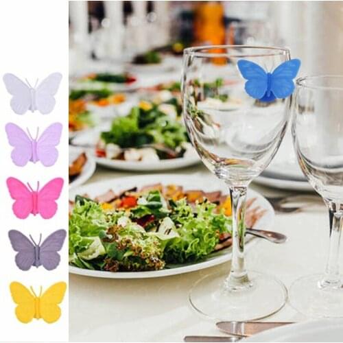 6pc Silicone Butterfly Wine Glass Marker Creative Drinking Cup Identifier Party Drinking Cup Sign (Mixed Colors) Buffet Tag Sign