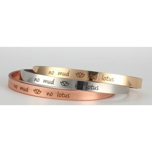 6PCS Engraved no mud no lotus Simple Bangle Rose Gold Stainless Steel Women 6mm Open Bracelets Jewelry 2019 Wholesale