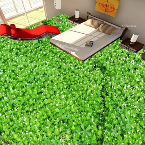 Free Shipping green white flowers grass 3D floor painting custom thickened bathroom mural wallpaper