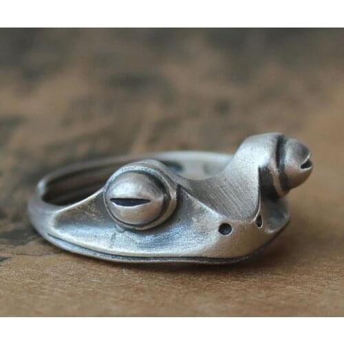 Bohemian Vintage Frog Ring for Women Men Artistic Design Retro Opening Resizable Unisex Female Statement Rings Silver Color Gift