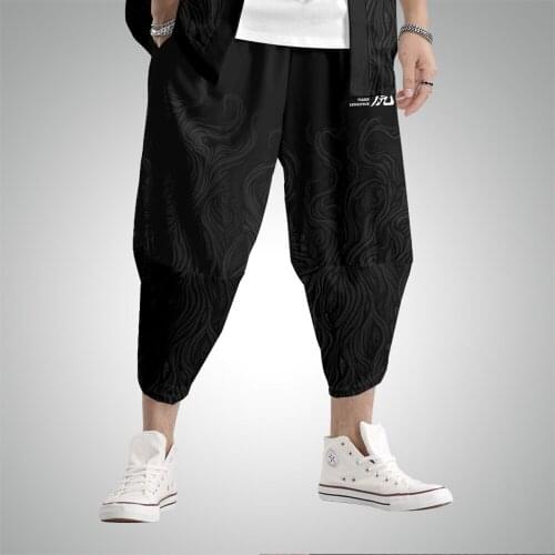 Summer Casual Black Print Pants Men Fashion Hip Hop Loose Pants Mens Clothing Harajuku Harem Pants Plus Size 6XL