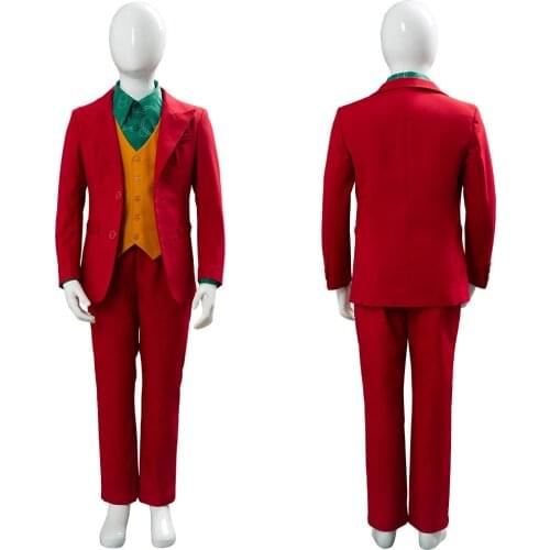 Fast delivery Kids Joker Costume Arthur Fleck Joker Cosplay Uniform men Jacket Shirt Vest Pant Suit Halloween Costume Child gift