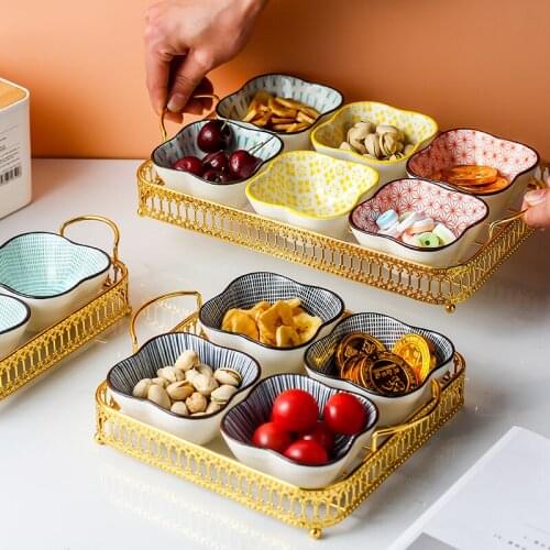 Net red ceramic platter dividing plate dry fruit plate snack plate tray household fruit plate KTV snack plate Sushi sauce plate