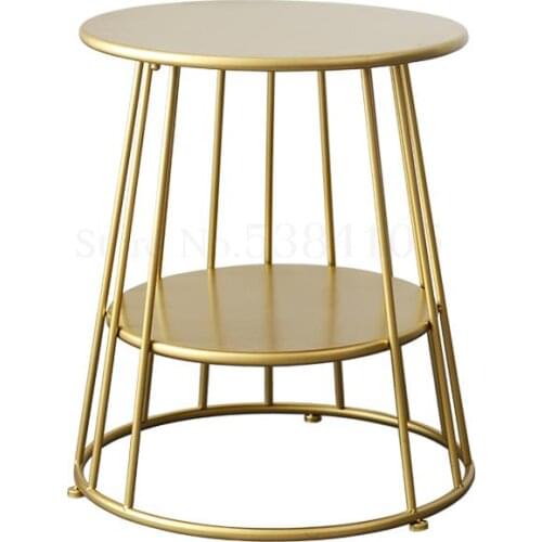 European creative simple wrought iron gold sofa cabinet mobile small coffee table bedroom side living room round tea table