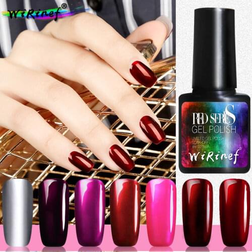 WiRinef Hybrid 3D Glitter Titanium Red Gel Varnish Mirror Bright Acrylic Color Nail Gel Polish UV Gel Nail Lacquer