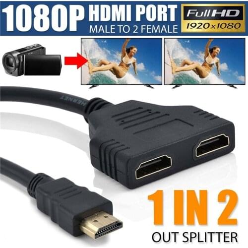 HDMI 1x2 1080P HDMI to HDMI 1 Male to 2 Female 1 In 2 Out Splitter Cable Adapter Converter for Projector HD TV