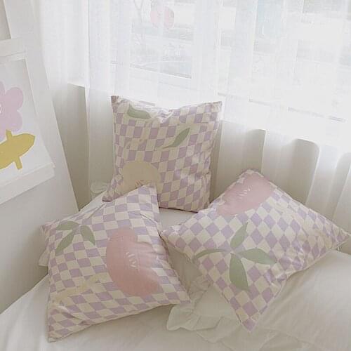 Cotton Grids Pillow Case Nordic Back Cushion Cover Pillowcase Decorations for Home Office Studio Aesthetic Room Decor 45x45cm