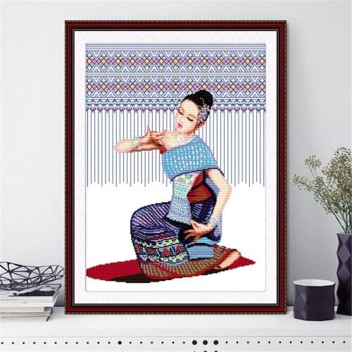 HUACAN Cross-Stitch Portrait Embroidery Needlework Sets Cross Stitch Girl 11CT 14CT DIY Gift Kits White Canvas Home Decoration