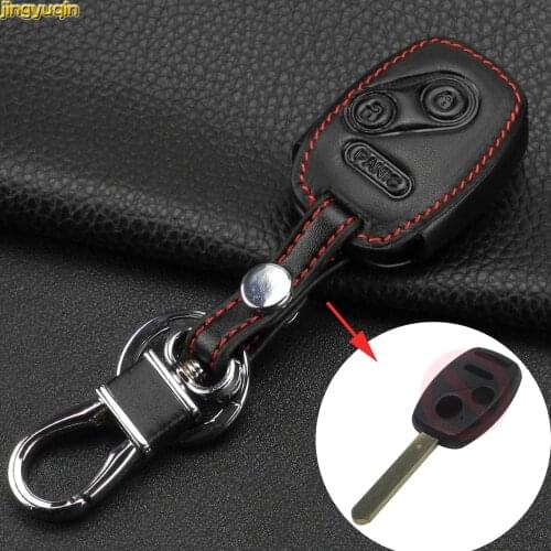 Jingyuqin 2+1 Buttons leather Car Key Case Cover for Honda Accord Jazz FRV Black Car Accessories