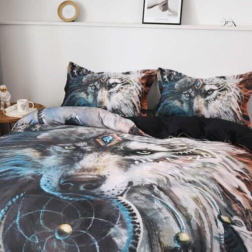 3pcs 3D Bedding Set Wolf Warrior Printing Bedding Set HD Digital Printing Duvet Bed Cover Indian Wolf Feather Dreamcatcher Quilt