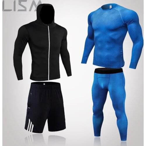 Running Suit 2021 Winter Striped Hooded Sportswear Workout Clothes Casual Loose Sweat Shirt Sportswear Mens Compression Suit