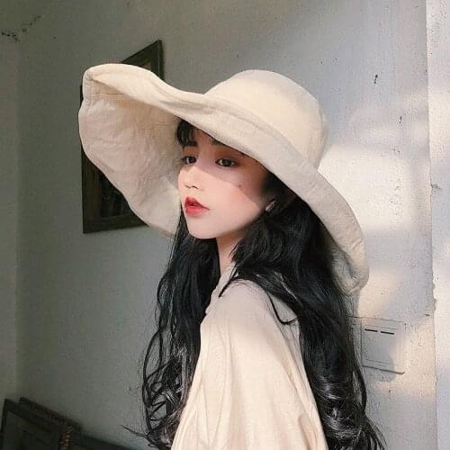MAXSITI U Spring Summer Breathable Cotton Hemp Sun Protection Hat For Women Fashion Collapsible Big Eaves Wide Brim Beach Hat