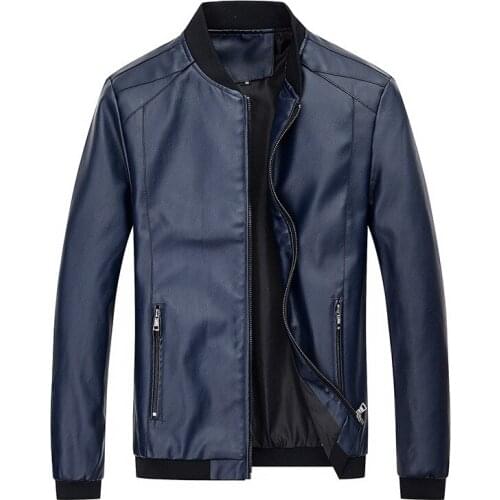 2022 Spring and Autumn New Mens Stand Collar Motorcycle PU Leather Jacket Youth Baseball Collar Trendy Washed Leather Jacket