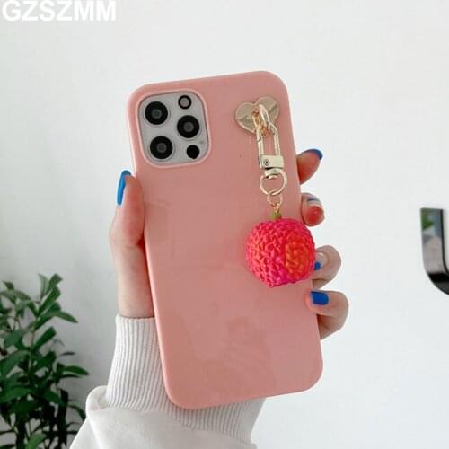 Soft TPU Phone Cases for Iphone 11 X Xr 7 8 Plus 12 Pro Max 11 Pro Cover with Cute 3D Litchu Pendant for Iphone 12 Case Fundas
