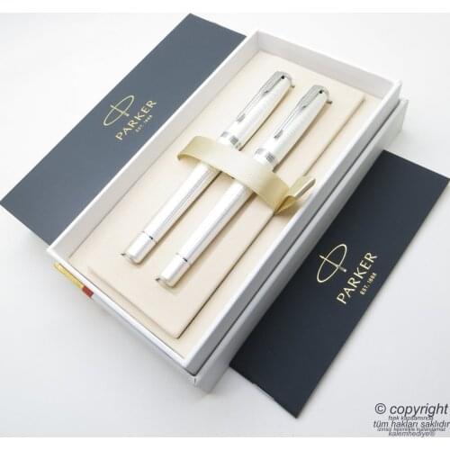 Parker Urban Premium Textured Pearl Metal Fountain Pen + Roller Pen Set | İsme Special Pen