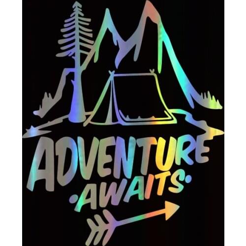 Car Stickers 3D 20.9*18cm Adventure Awaits Pine Tree Travel Mountains Stickers and Decals Car Styling Funny Sticker On Cars