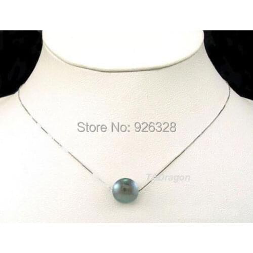 16" 9-10MM AAA Black Pearl White Gold Necklace