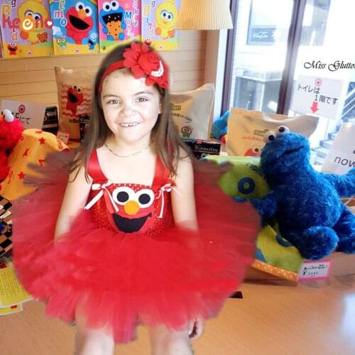 Handcrafted Elmo Inspired Girls Tutu Dress for Birthday or School Play Outfit Baby Summer Dress Children Pageant Bow Gown