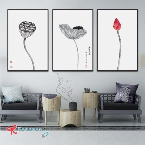 Chinese Style 3 Stages of Lotus Poster Prints Flower Fruit Leaf Canvas Painting Wall Art Modular Picture for Bedroom Home Decor