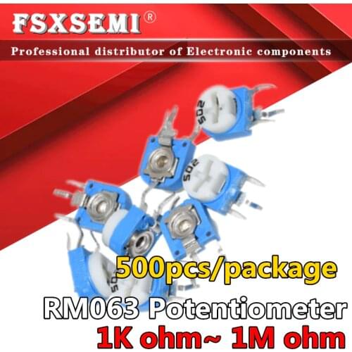 500pcs RM063 RM-063 100 200 500 1K 2K 5K 10K 20K 50K 100K 200K 500K 1M ohm Trimpot Trimmer Potentiometer variable resistor 103