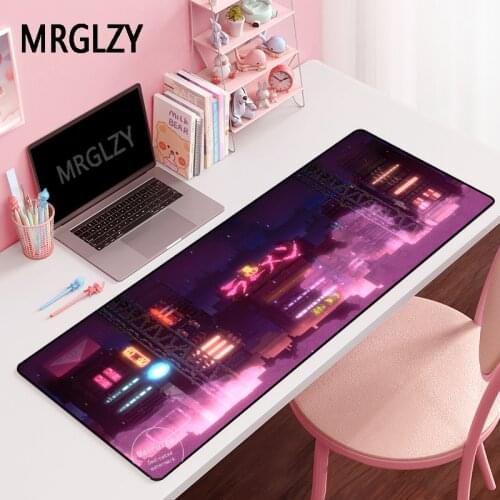 MRGLZY Pink Japanese Neon Mouse Pad Gamer DeskMat Large M L XL XXL Computer Gaming Peripheral Accessories MousePad Mat for Csgo
