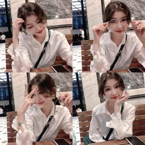 MISHOW Women Shirts Flared sleeve Offiice Lady turndown collar White Tops Temperament Fashion Female Loose Shirt MX20A4122