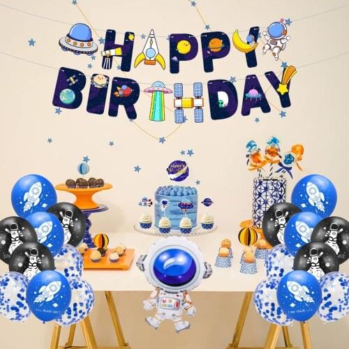 Happy Birthday Space party Balloon Cake Topper Banner Decoration Birthday Party Decoration For Boys