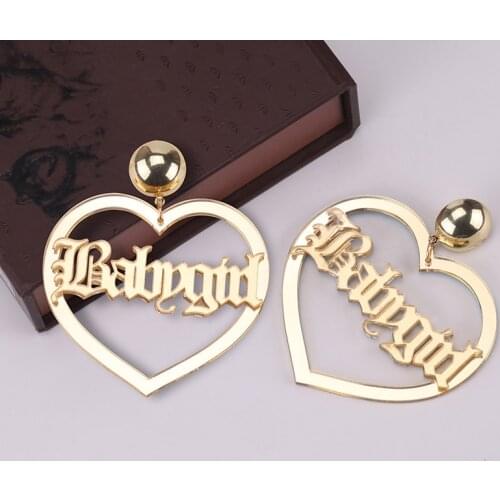 Cool Exaggerated Club Gold MiIrror Letter Dangle Earrings for Women Jewelry Punk Large Big Long Heart Earring Pendientes Mujer