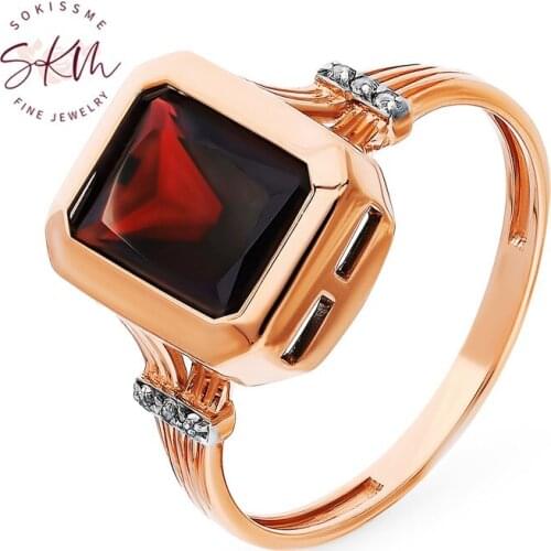 SKM Vintage Garnet rings for women 14k 18k rose gold Engagement rings designer Anniversary Luxury Fine Jewelry