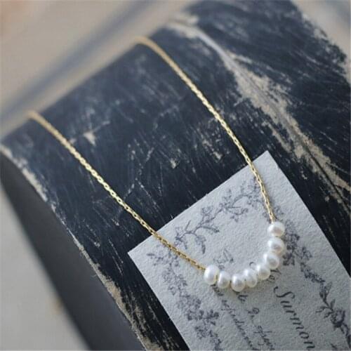 Japan and South Korea small smile eight freshwater pearls bamboo chain necklace short clavicle Choker stainless steel necklace