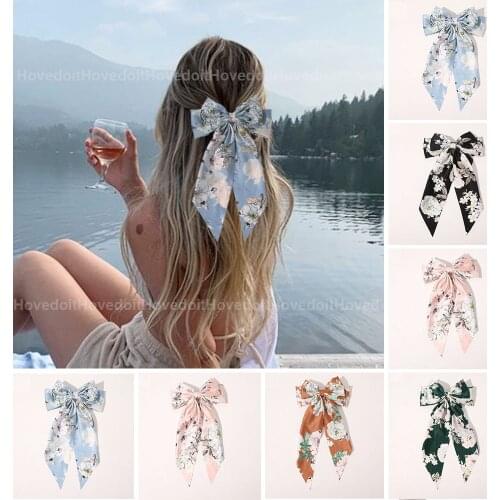 High Quatity Bohemia Print Big Bow Hairpins for Girl Popular Hair Clip for Women Sweet Two-layer Satin Hairgrip Hair Accessories