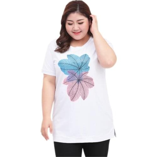 2018 Summer womens long paragraph large size womens T-shirt short-sleeved plus size fashion printing loose T-shirt