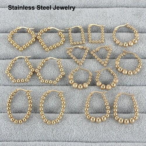 New Fashion Stainless Steel Beaded Gold Hoop Earrings For Women Female Jewellery Birthday Gift