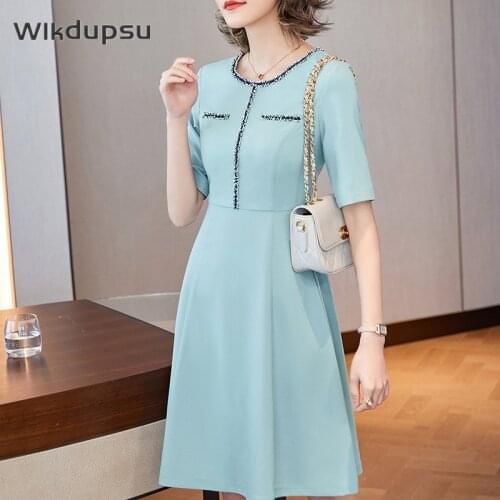 Womens Vintage Dress Short Sleeve O Neck French Style Elegant Clothing Spring Summer New Office Ladies Casual Work Formal Wear