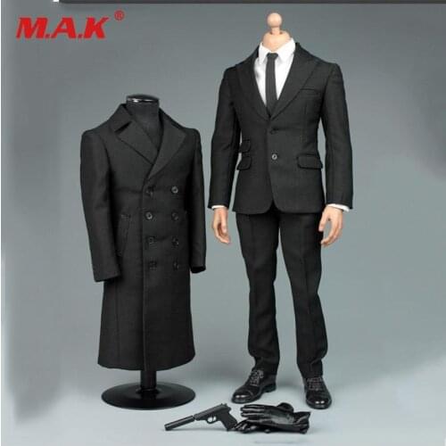 1/6 Male Solider Figure James 007 Bond Secret Suit Overcoat Shirt & Pants & Shoes & Gloves+necktie V1006 For 12'' Action Figure