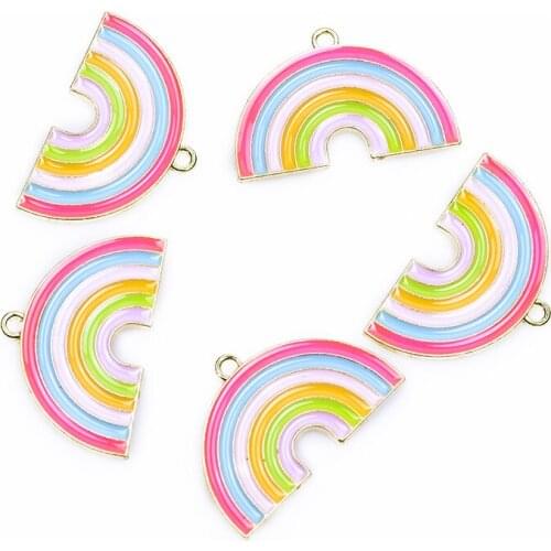 10pcs 32x20mm Metal Enamel Rainbow Shaped Charms Pendant Ornaments Craft for Bracelet Earrings Jewelry Making For Women 24263