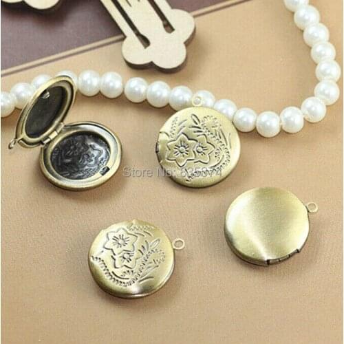 100pcs ANTIQUE BRONZE 20mm Flower pattern Fashion Design Charm Pendant Photo Locket Frame DIY Necklace Jewelry Findings