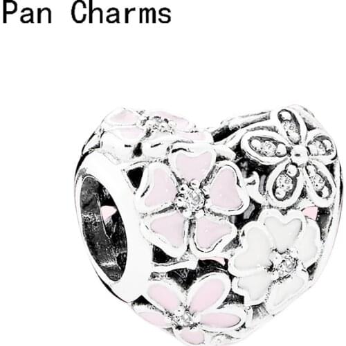 2021 Spring New Real 925 Silver Color Enamel Daisy Flower Petals Heart Charms Beads Fit Original Pandora Bracelet DIY Jewelry