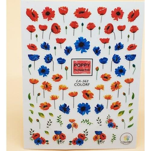 3D Nail Sticker Girl Manicure Decals Decoration Stickers for Nails Colorful Poppy Flower Design Nail Art Sticker Accessories