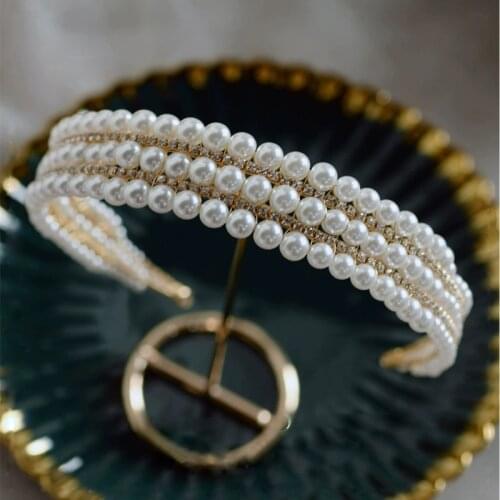 3T Princess Pearls Brides Tiara Crowns Crystal Wedding Headbands Bridal Hair Accessory