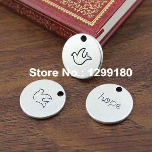 50pcs/lot Metal Zinc Alloy Silver Tone Round with Hope Pendant Charm for Necklace DIY Jewelry Making Accessories 20mm (K01157)