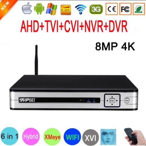 8MP 4K Silver Panel Audio Xmeye H.265+ Hi3531D 4CH/8CH 8 Channel Hybrid Coaxial 6 in 1 XVI TVI CVI NVR WIFI AHD CCTV DVR
