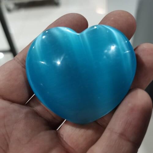 90g Crystal Carving Heart Beautiful Colorful Cats Eye Stone Heart Shape Stone Palm Healing Love Fertility Gemstone