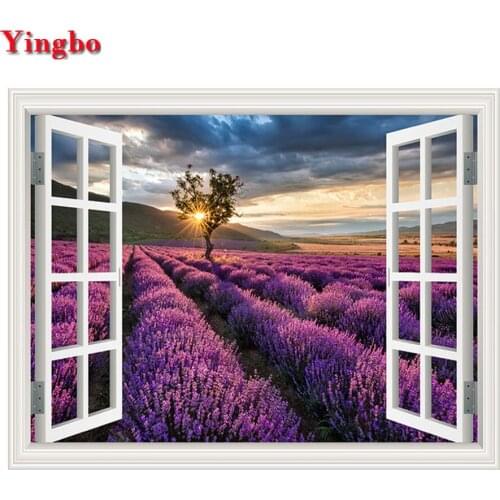 Full Drill Square Round 5D DIY Diamond Painting Purple Lavender Landscape Diamond Embroidery Cross Stitch Mosaic Window View