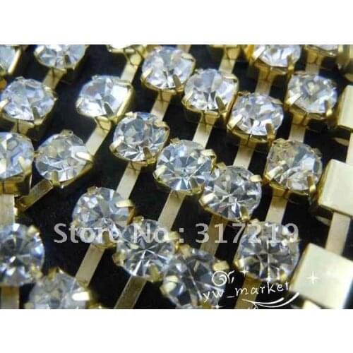 Free shipping Rhinestone cup chain ss38 Crystal Clear rhinestone Gold base 10 roll/lot Use for garments accessories