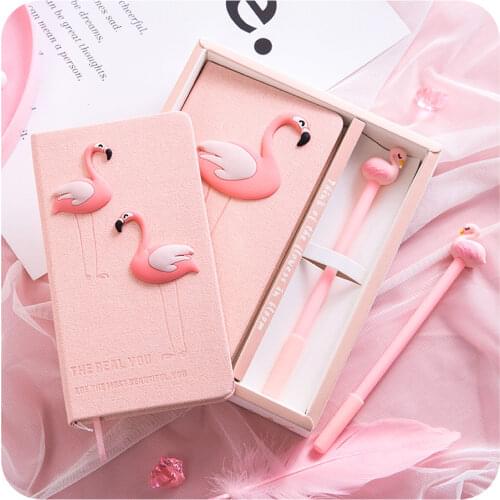 Pink Flamingo Journal Diary Notebook Notepad Scrapbook Album Journal Drawing Book with Pen Office School Navidad Gift Box Set