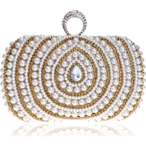 Diamonds Finger Ring Fashion Women Bag Chain Shoulder Handbag Beaded Wedding Party Clutch Purse Bag YM1084